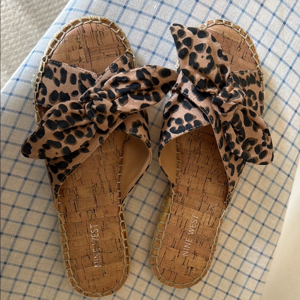 Nine West Leopard Knot Slide Sandals - Tan & Black